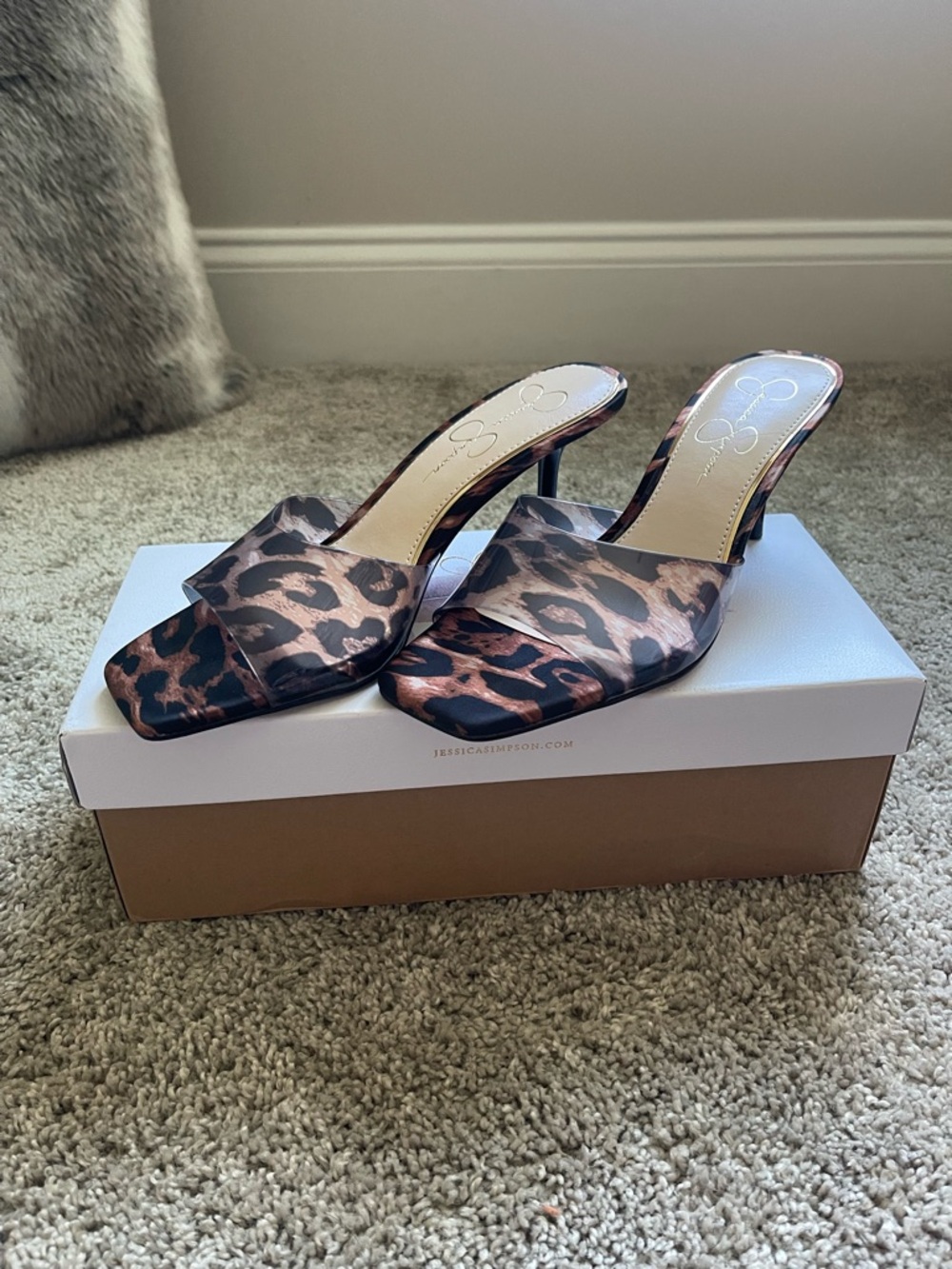 Jessica Simpson Leopard Print Slide Heels - Brown and Black
